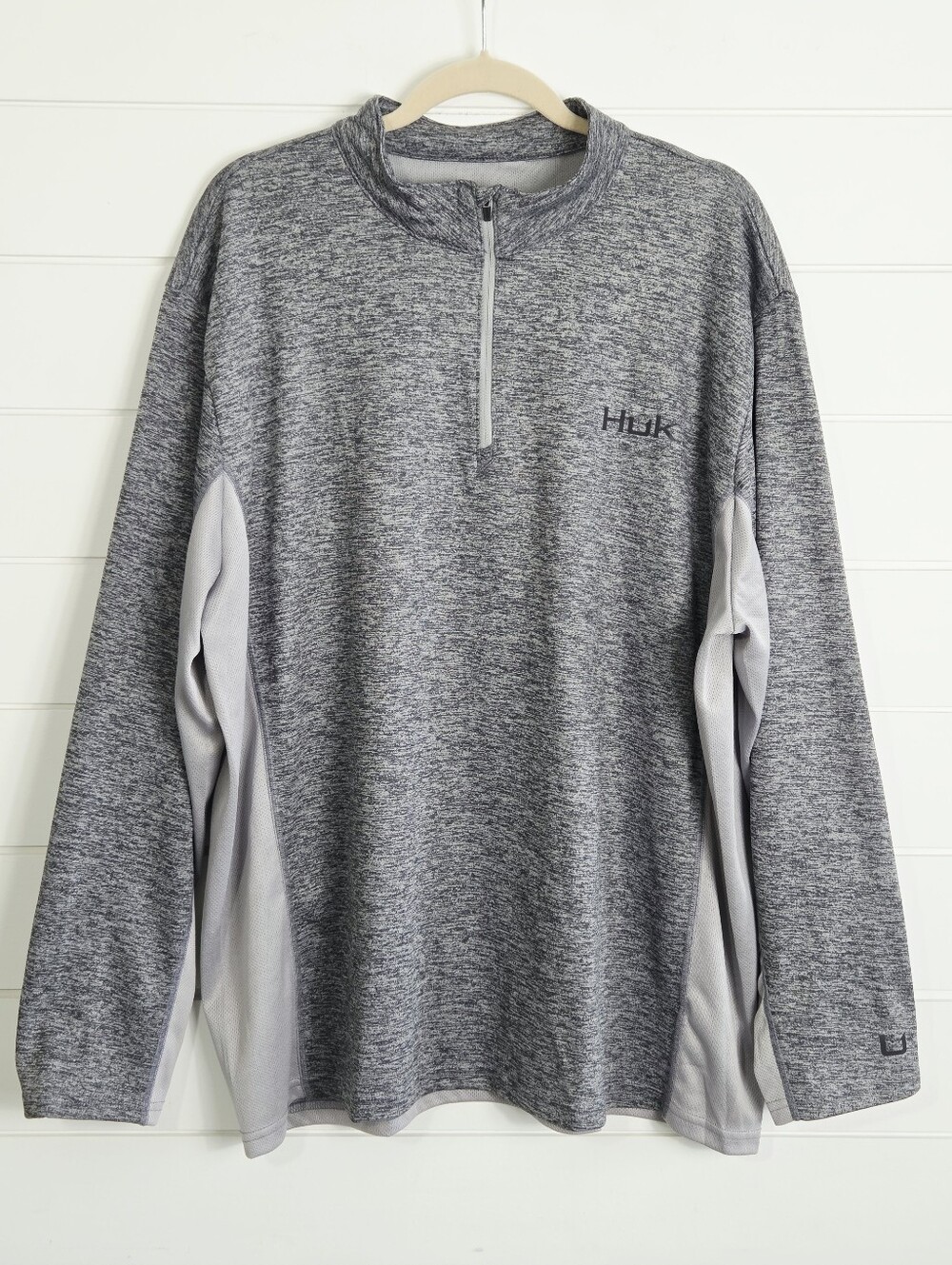 Huk Men’s Heather Gray Quarter-Zip Performance Fishing Pullover Size XXL